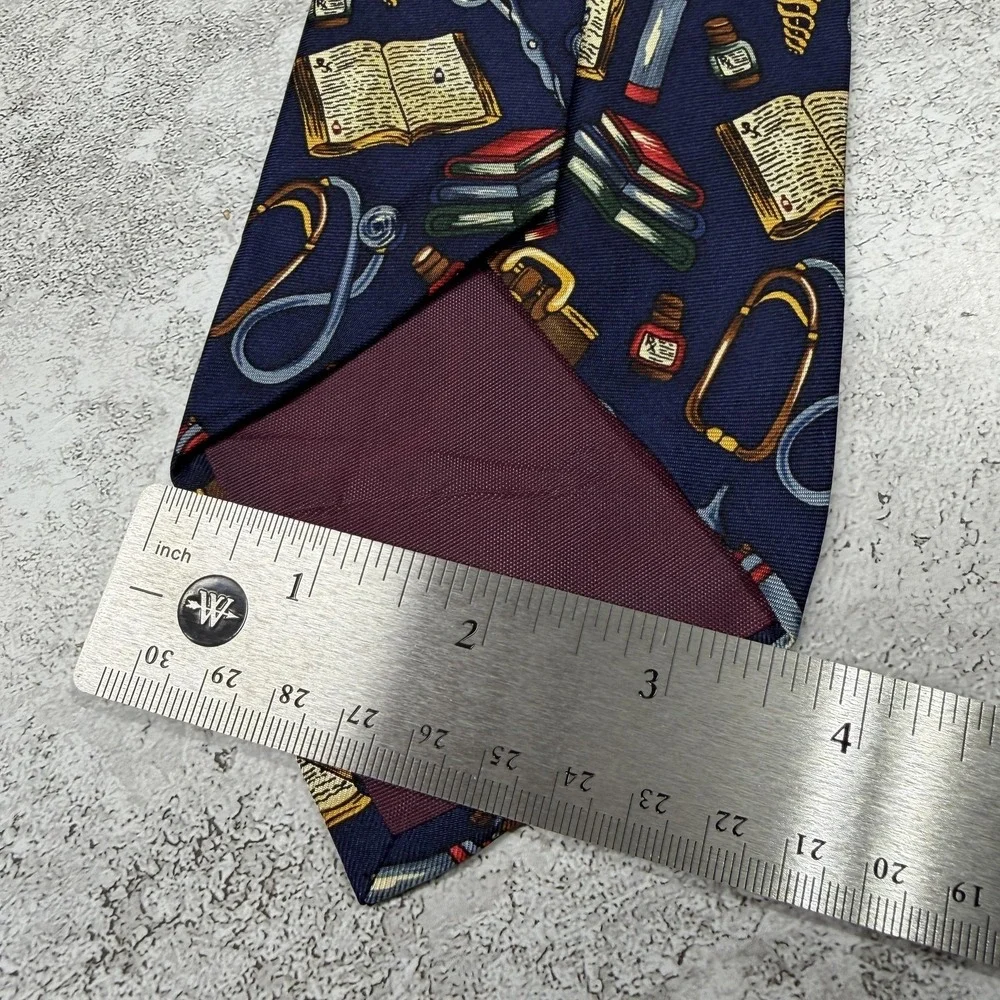 VTG Alynn Neckwear Silk Tie Mens One Size Blue Medical Doctor 100% Silk Made USA